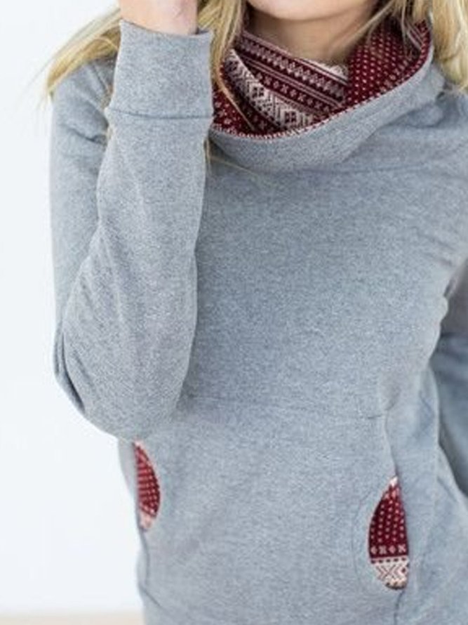 Gray Long Sleeve Basic Hoodie Cotton-Blend Sweatshirts