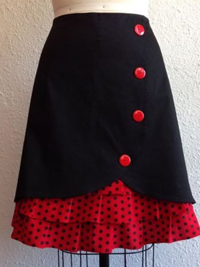 Plus Size Vintage CottonBlend Polka Dots Skirt zolucky