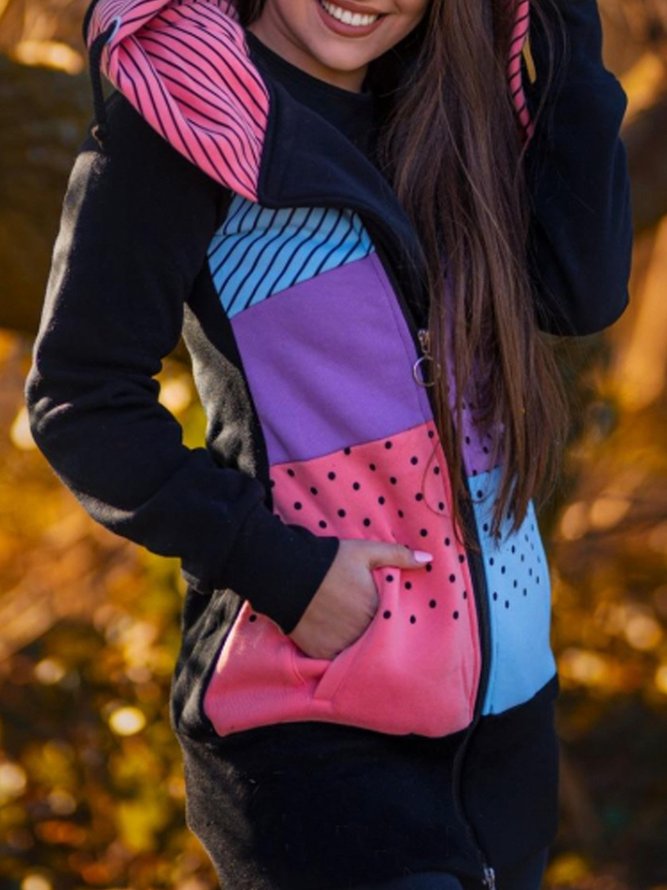 Multicolor Long Sleeve Casual Hoodie Knit coat
