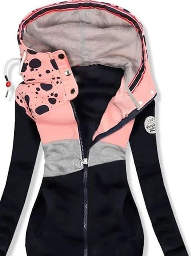 Pink Color-Block Cotton-Blend Long Sleeve Patchwork Knit coat