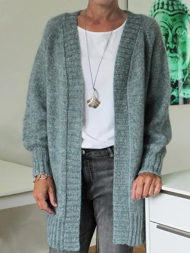 Vintage Plain Long Sleeve Plus Size Casual Sweater Cardigan