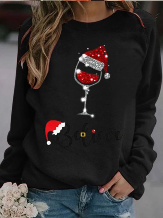 Christmas wine glass print T-shirt