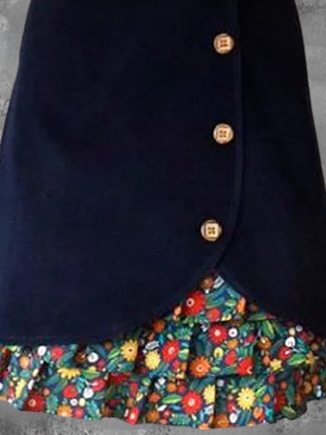 Deep Blue Casual A-Line Cotton-Blend Skirt