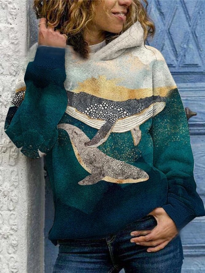 Whale printed casual sweatshirt clearance