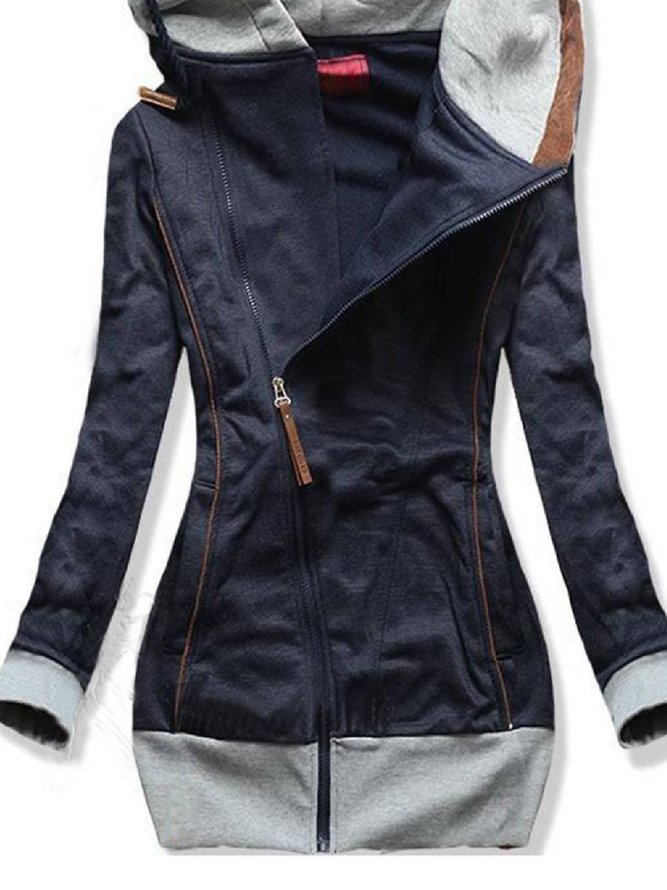 Deep Blue Hoodie Long Sleeve Knit coat