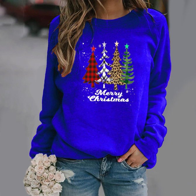 Women Christmas Top Printed Multicolor Long Sleeve Plus Size Hoodies