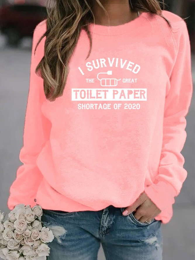 Vintage Statement Letter Printed Long Sleeve Crew Neck Casual Top