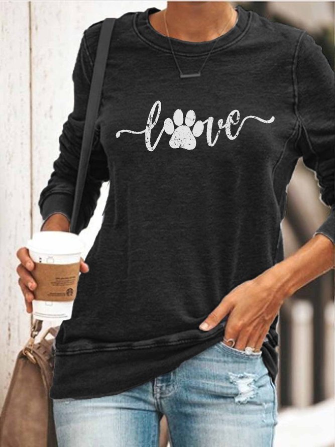 Vintage Long Sleeve Crew Neck Letter Printed Plus Size Statement Casual Tops
