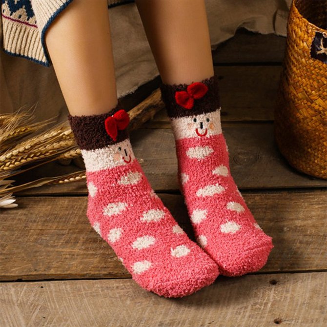 Christmas socks embroidery three-dimensional household coral velvet cartoon socks Xmas Socks