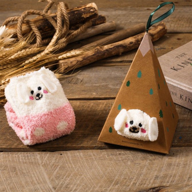 Christmas socks embroidery three-dimensional household coral velvet cartoon socks Xmas Socks