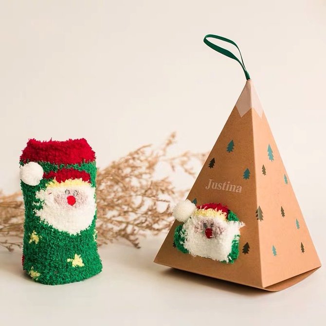 Christmas socks embroidery three-dimensional household coral velvet cartoon socks Xmas Socks