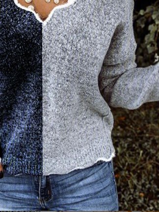 Gray Wool Blend Casual V Neck Sweater