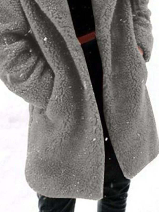 Gray Cotton Casual Shawl Collar Winter Fall Fleece Coat
