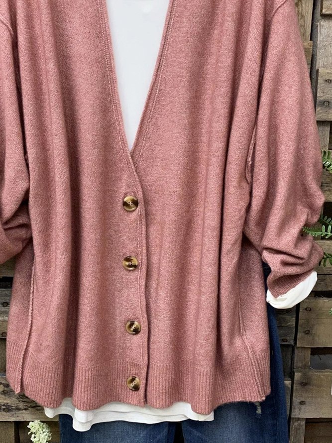 Vintage Plain Buttoned Long Sleeve Plus Size Casual Sweater Cardigan
