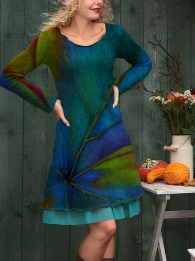 Multicolor Cotton Printed Casual Knitting Dress