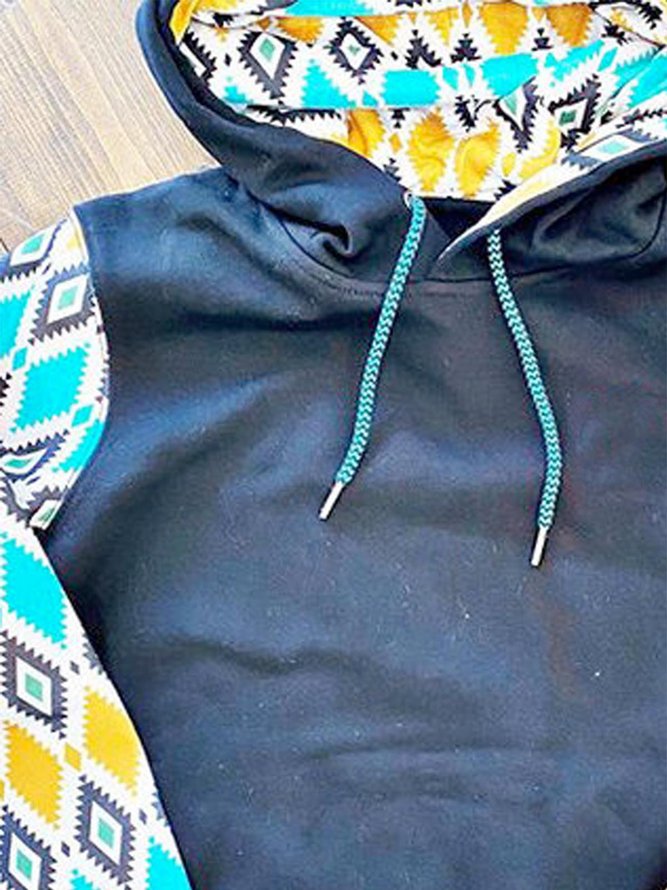 Dark Blue Shift Casual Geometric Jersey Sweatshirts