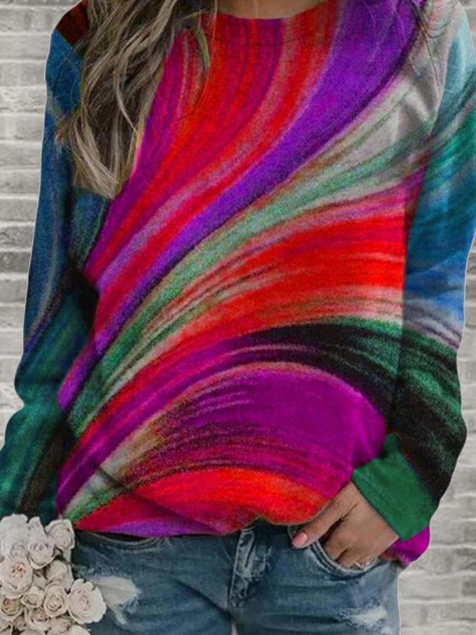 Crew Neck Vintage Long Sleeve Tops