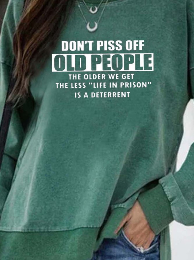 Letter  Long Sleeve  Printed  Cotton-blend Crew Neck  Casual  Winter   Green Top