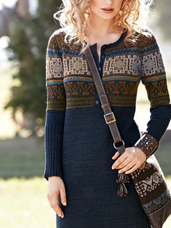 Women Casual Knitted Long Sleeve Sheath Sweater Dress