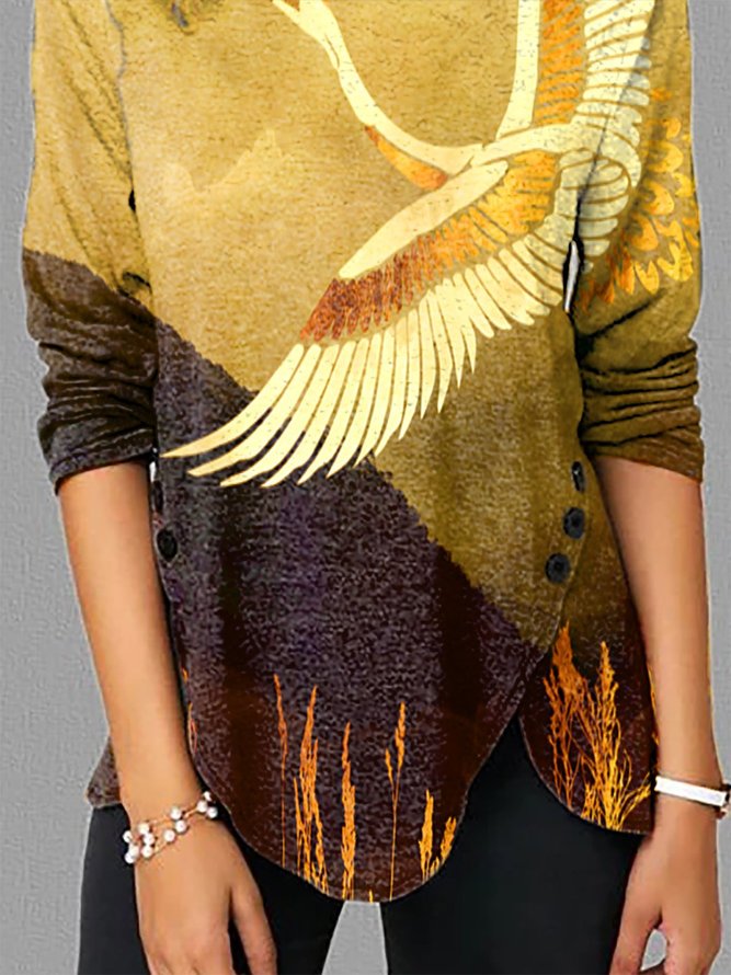 Shift Floral-Print Plants Long Sleeve Tops