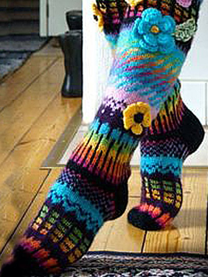 Colorful woolen flower socks