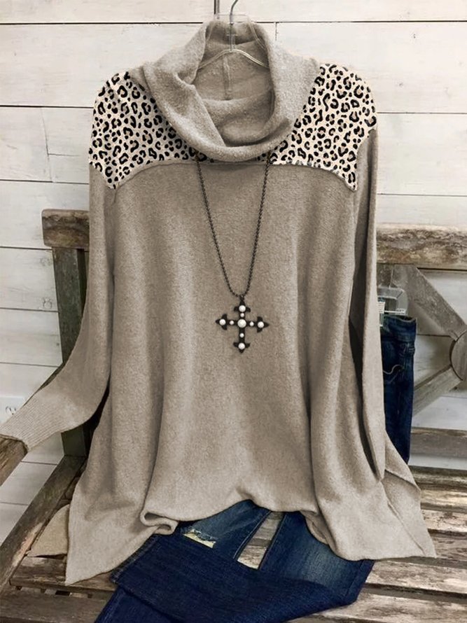 Cotton-Blend Long Sleeve Leopard T-shirt