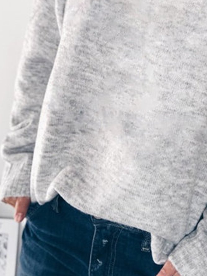 Gray Solid Casual V Neck Knitwear & Sweaters