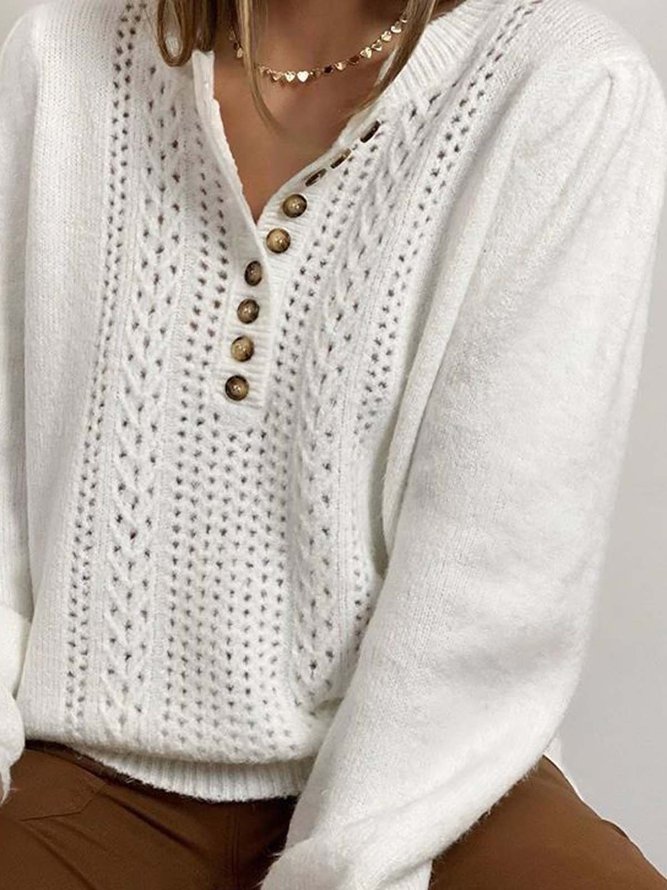 Long Sleeve Cotton-blend Crew Neck Casual Winter White Knit | Knitwear ...