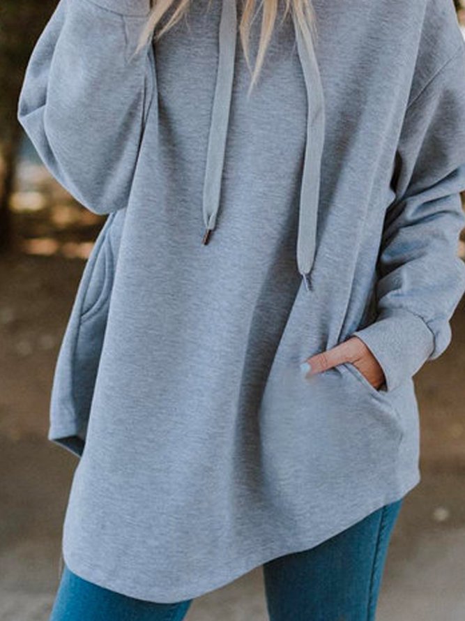 Solid Casual Cotton-Blend Long Sleeve Sweatshirt