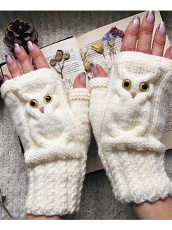 Polyester  Printed  Sweet  Winter  Beige Gloves