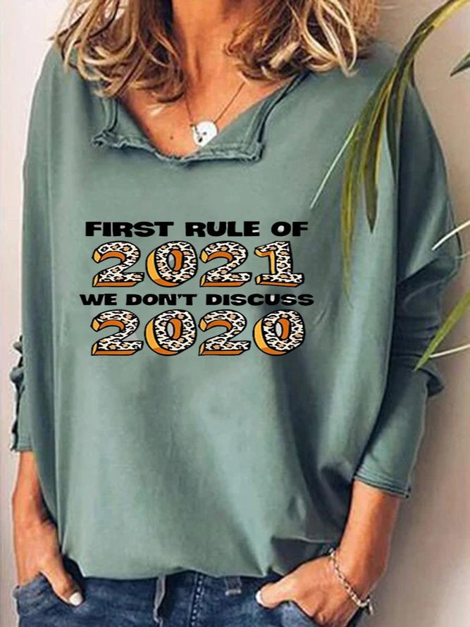 Green Casual Letter Printed Long Sleeve Shift Tops