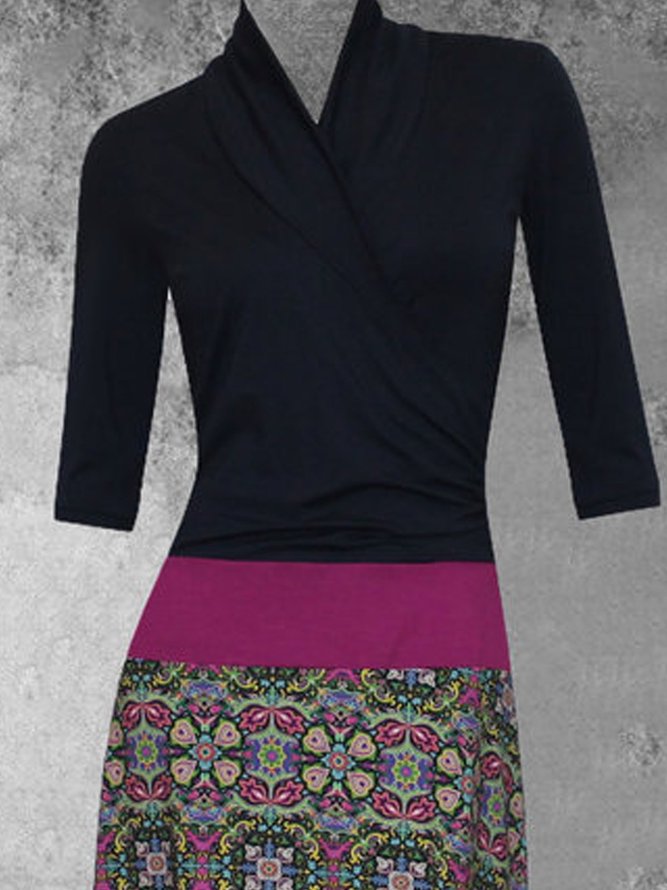 Cotton-Blend Casual Printed Knitting Dress