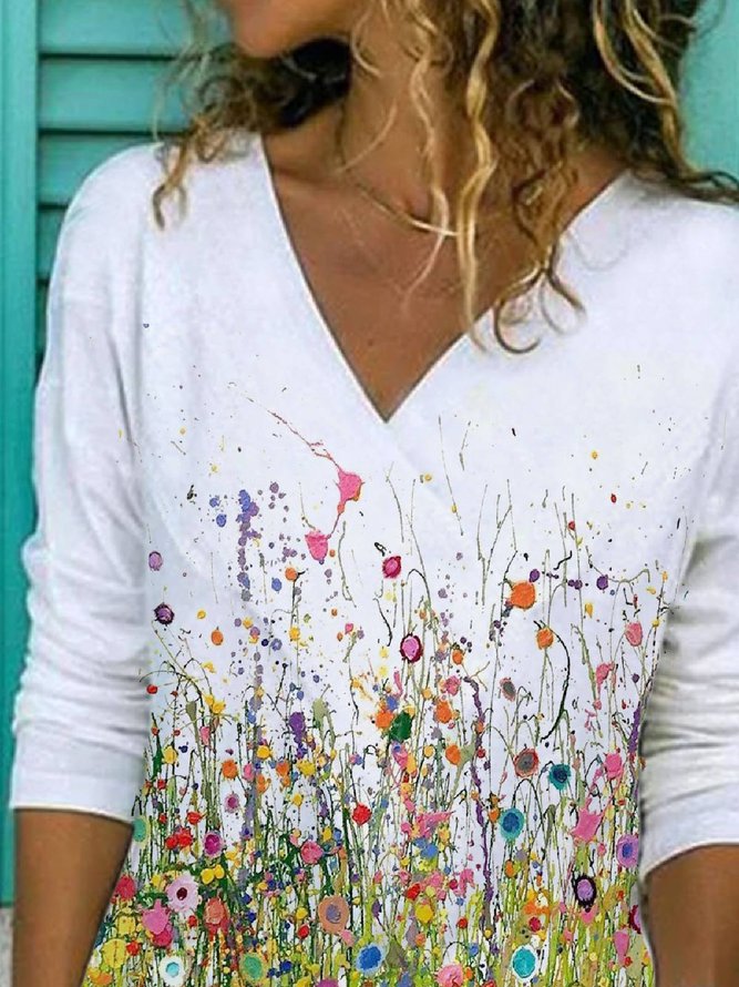 Casual Floral Floral-Print Long Sleeve T-shirt