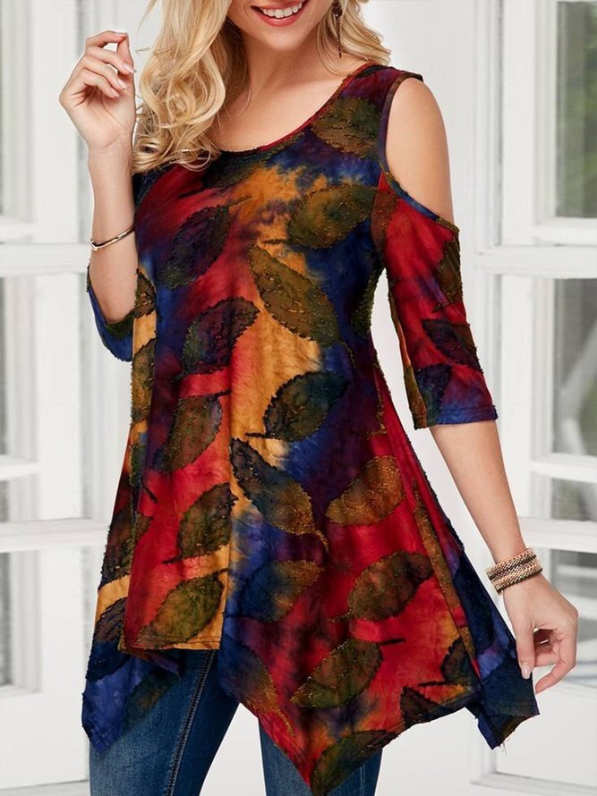 Half Sleeve Printed Vintage Crew Neck Top