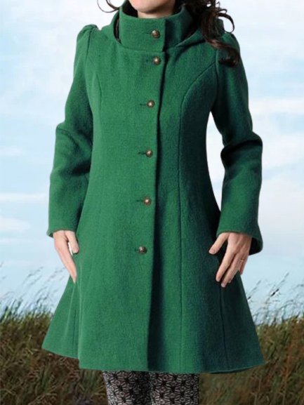 Vintage Plain Autumn Cotton-Blend Buttoned Sports Statement Long sleeve Hooded Jacket for Women
