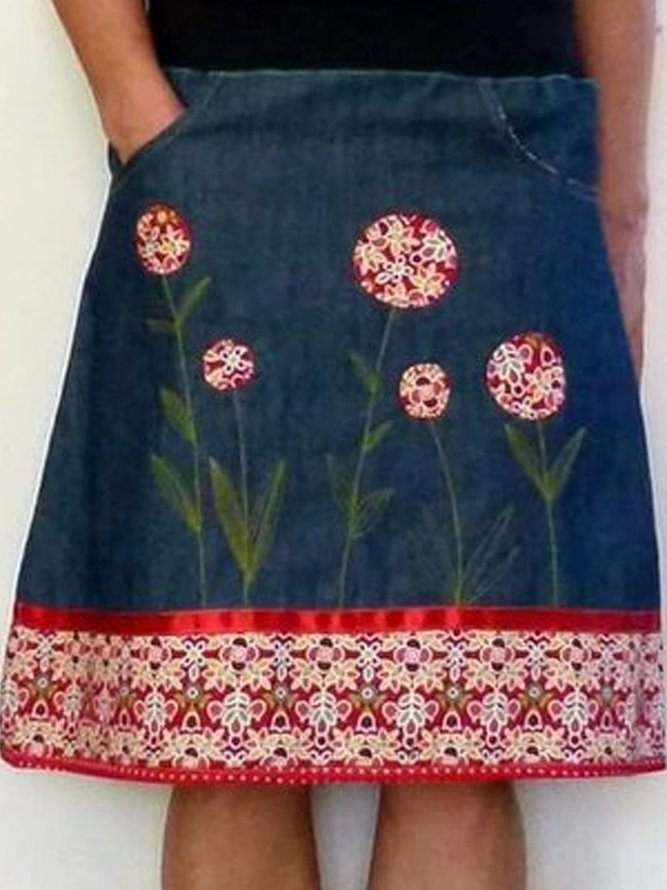 Plus Size Vintage Cotton-Blend Skirt