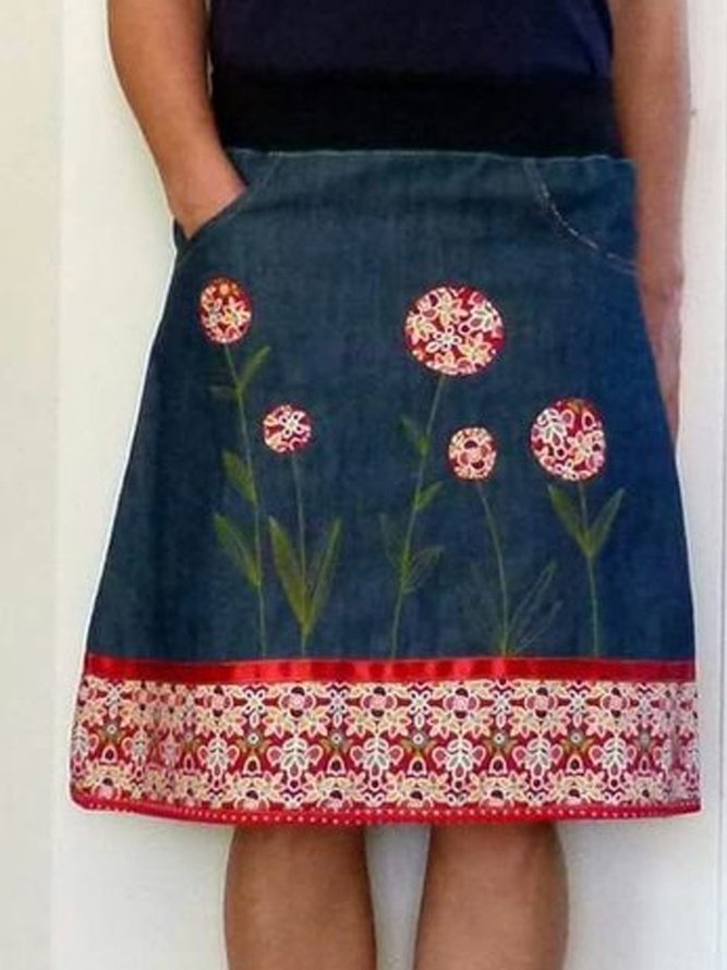 Plus Size Vintage Cotton-Blend Skirt