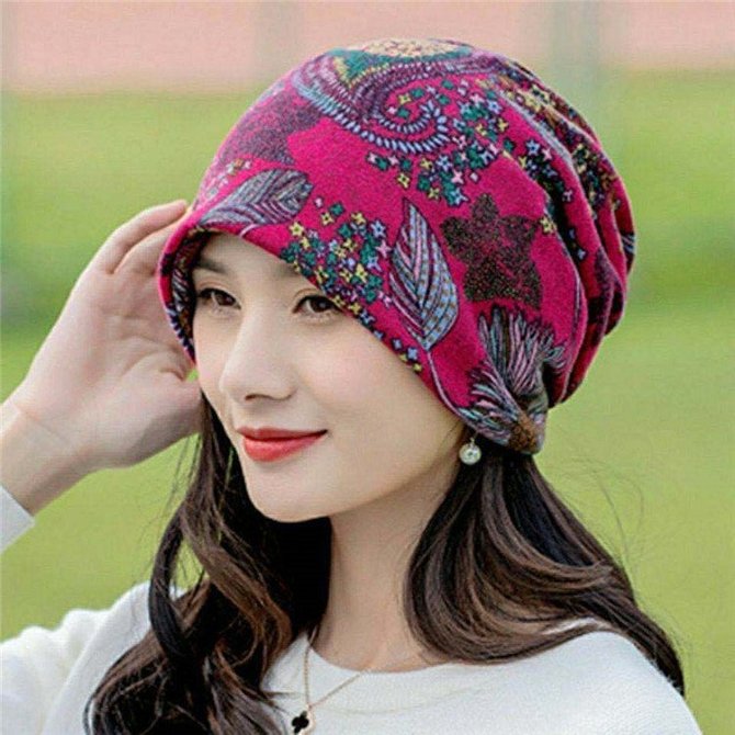 Women Vintage Multicolor Geometric Floral Printed Casual Knitted Hat