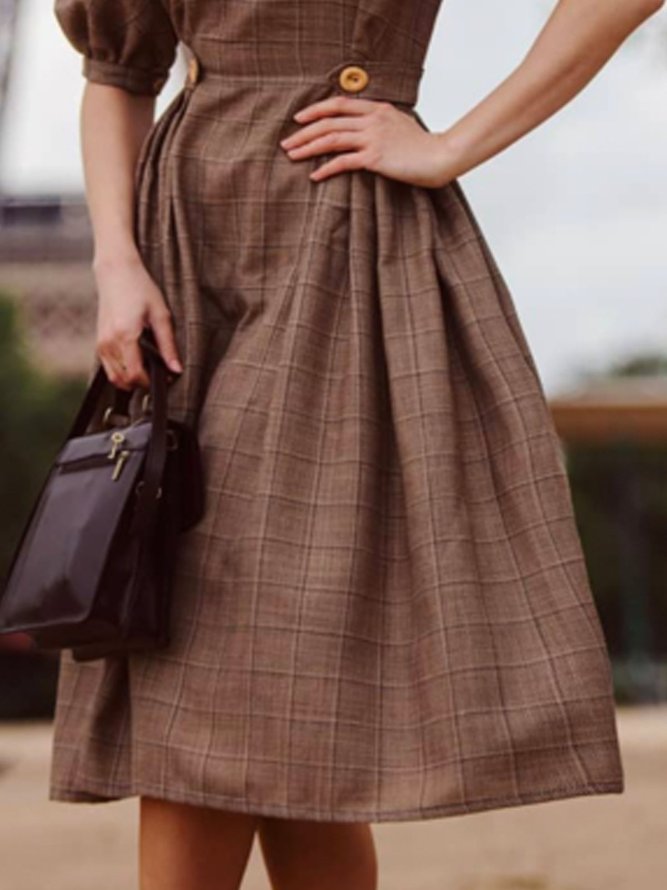 Short Sleeve Cotton-Blend A-Line Weaving Dress