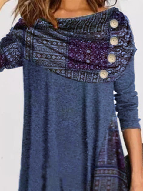 Cotton Round Neck Long Sleeve Knitting Dress