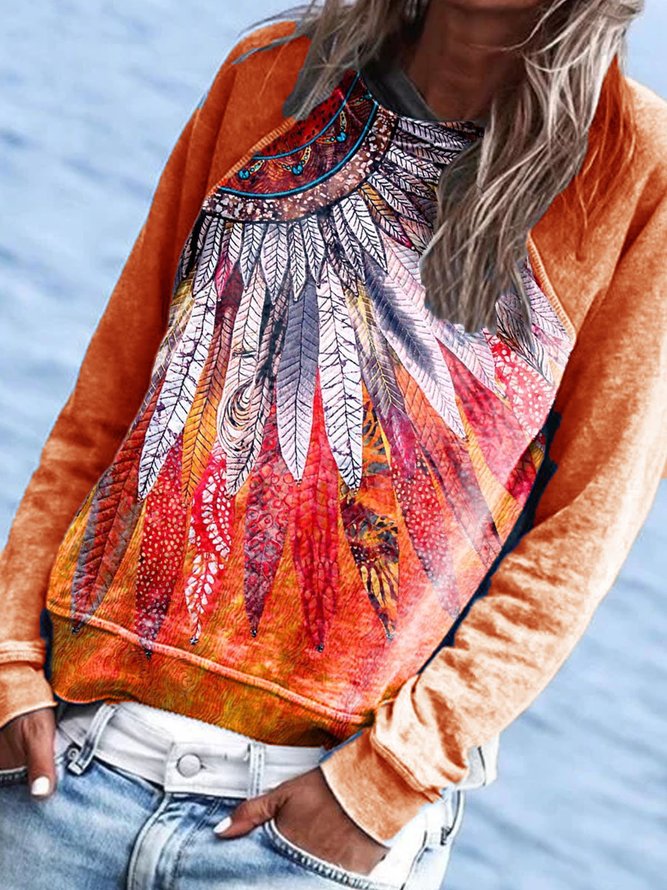 Printed Patchwork Vintage Long Sleeve Sweatshirt
