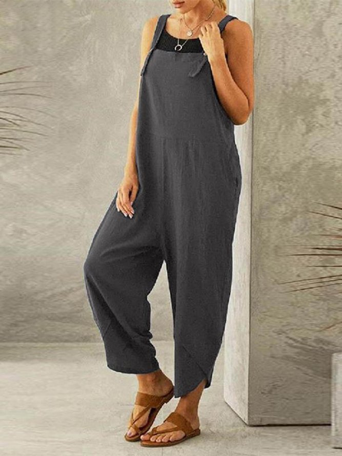 Pure color casual cropped overalls Casual Jumpsuit & Romper