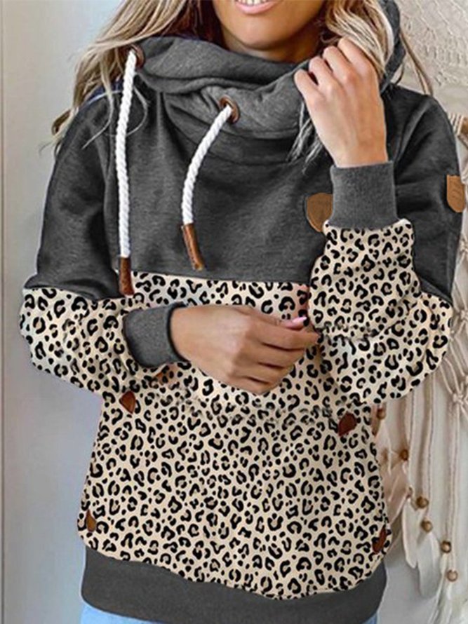 Deep Gray Hoodie Printed Long Sleeve Cotton-Blend Sweatshirts