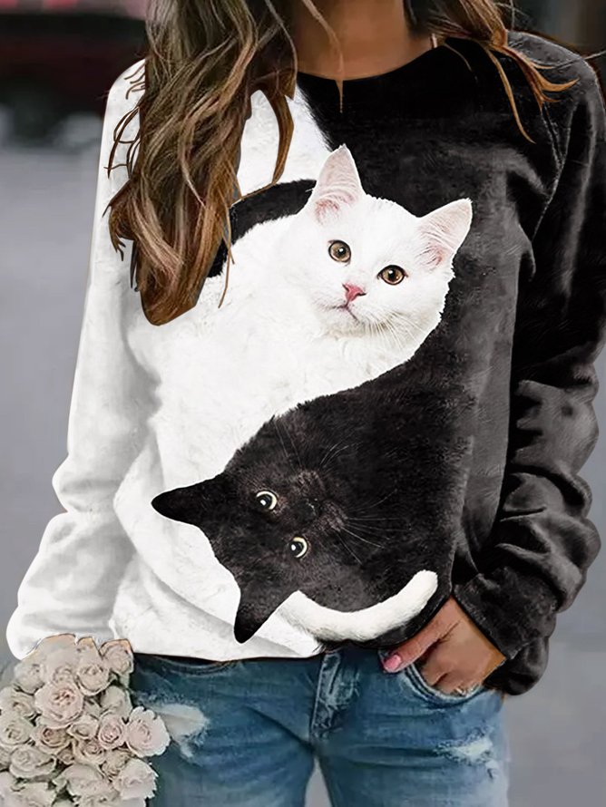 Women Casual Cat Printed Longsleeve Sweatshirts