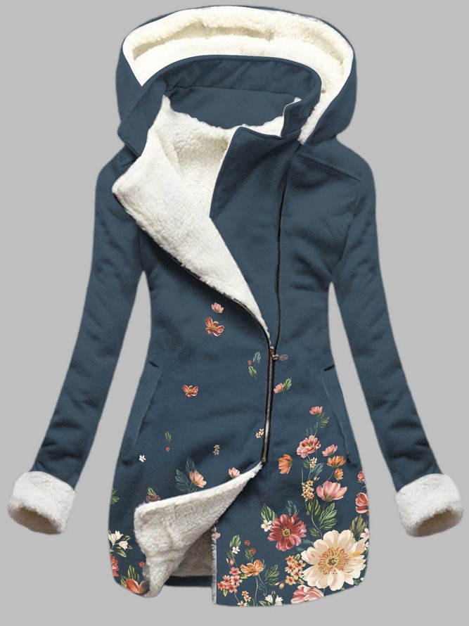 Casual Hoodie Long Sleeve Floral Knit coat