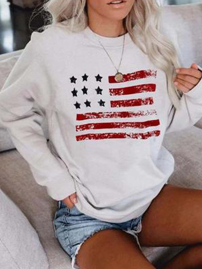 Long Sleeve Printed  Polyester Crew Neck Top