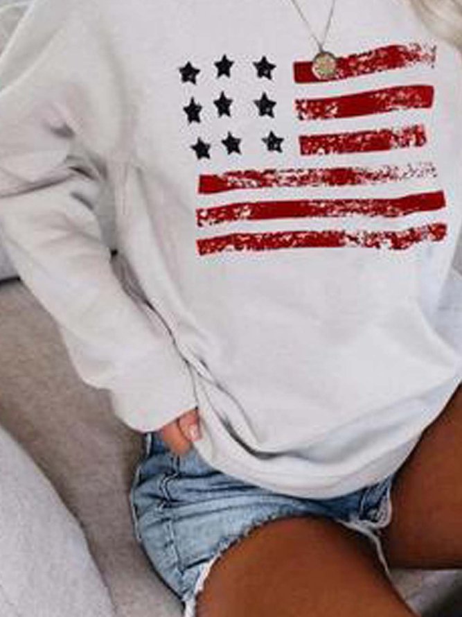Long Sleeve Printed  Polyester Crew Neck Top