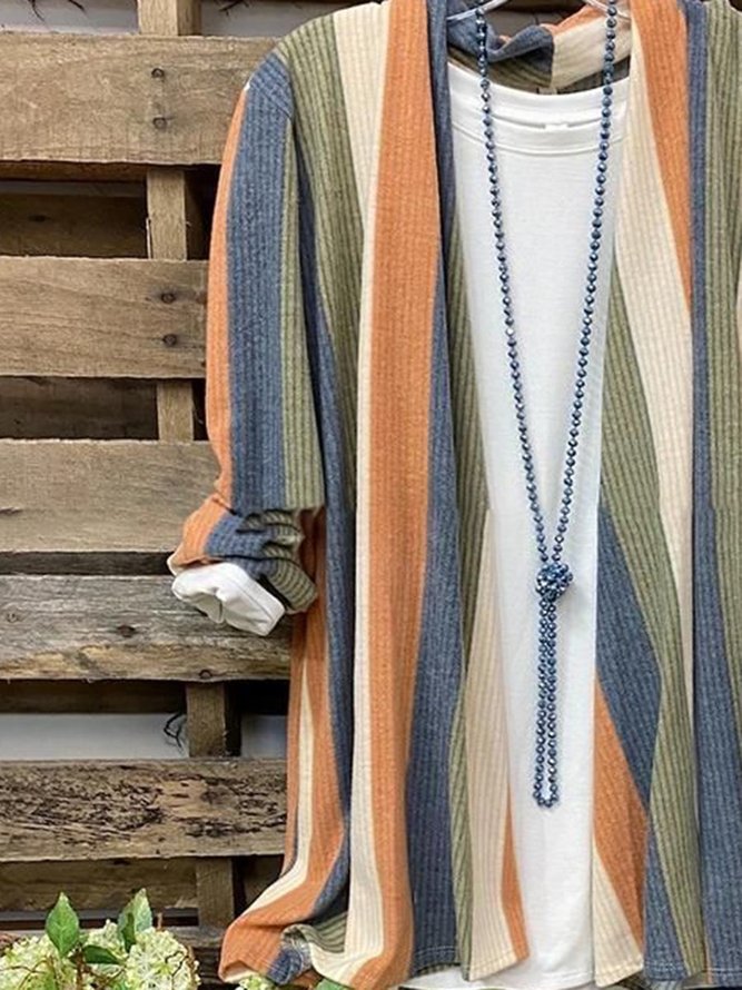 Color-Block Shawl Collar Vintage Stripes T-shirt