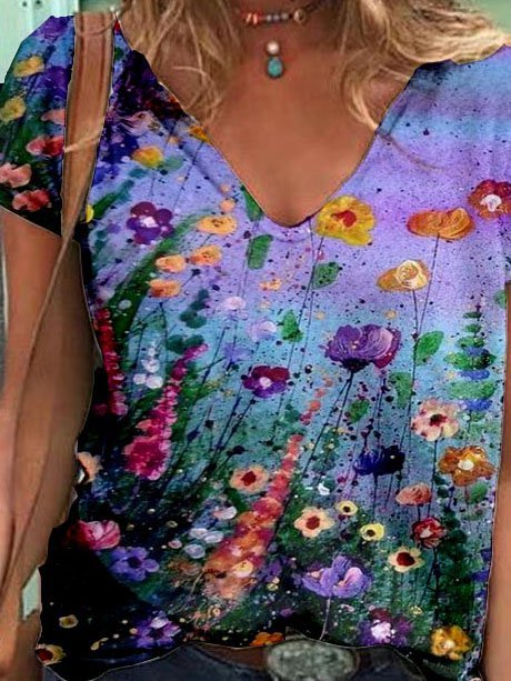 Short Sleeve Floral-Print T-shirt