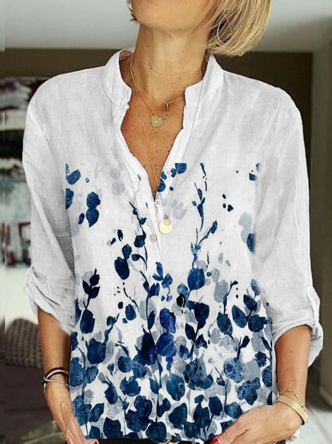 Women Summer Cotton-Blend Floral Printed Casual Top